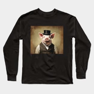 Victorian Pig Portrait Artistic Gift Long Sleeve T-Shirt